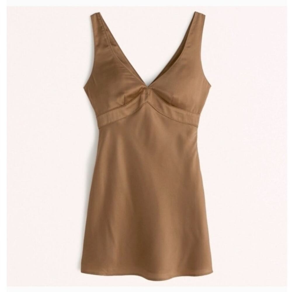 Abercrombie & Fitch Brown Satin V Neck Slip Mini Dress size XS